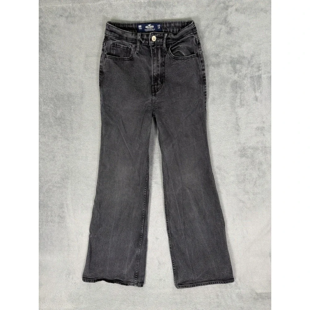 Hollister Jeans Womens 00 Black Dark Wash Denim Ultra High Rise Wide Leg Stretch